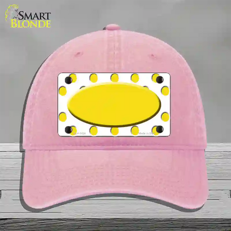 Yellow White Polka Dot Yellow Center Oval Novelty License Plate Hat Unconstructed Cotton / Pink