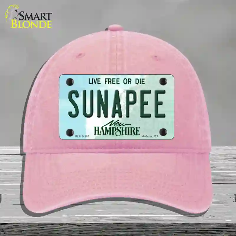 Sunapee New Hampshire Novelty License Plate Hat Unconstructed Cotton / Pink