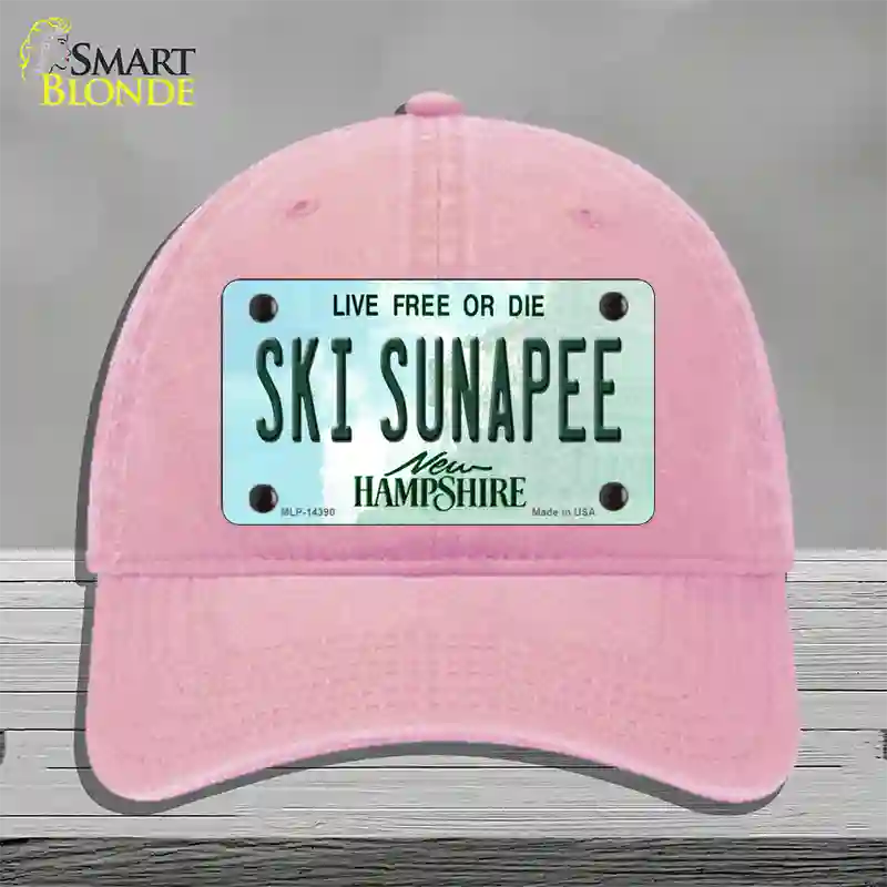 Ski Sunapee New Hampshire Novelty License Plate Hat Unconstructed Cotton / Pink