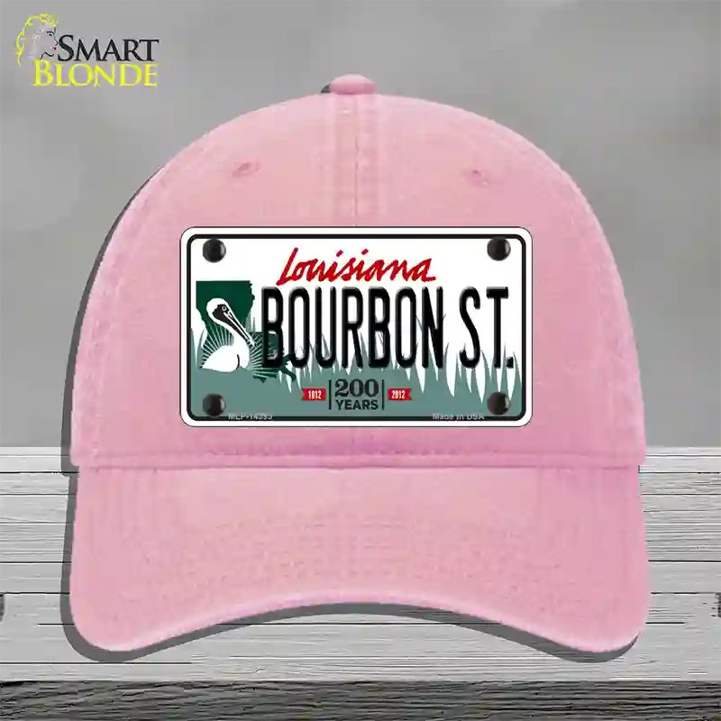 Bourbon St Louisiana Novelty License Plate Hat Unconstructed Cotton / Pink