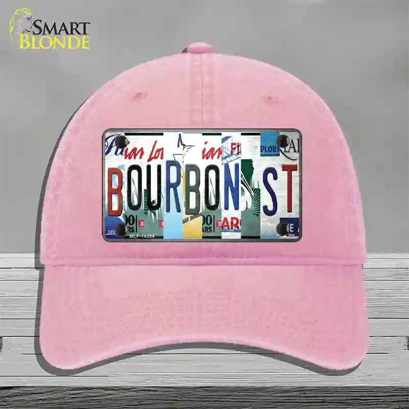 Bourbon St License Plate Art Novelty License Plate Hat Unconstructed Cotton / Pink