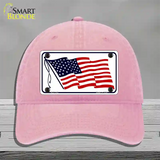 American Flag Waving White Novelty License Plate Hat Unconstructed Cotton / Pink