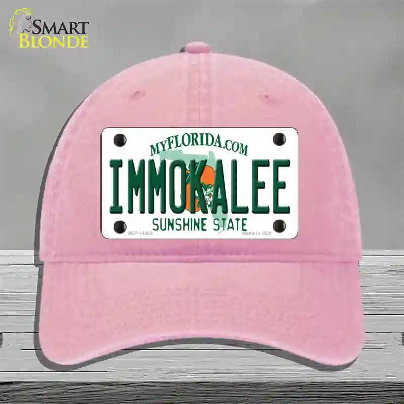 Immokalee Florida Novelty License Plate Hat Unconstructed Cotton / Pink