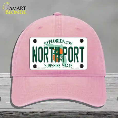 North Port Florida Novelty License Plate Hat Unconstructed Cotton / Pink