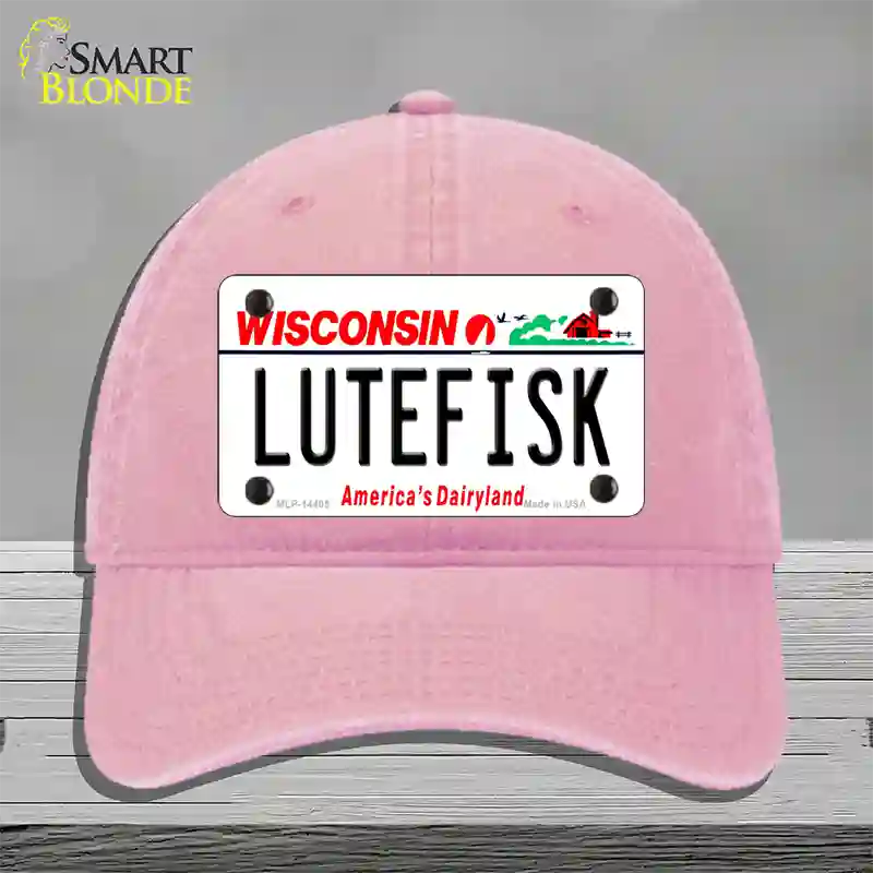 Lutefisk Wisconsin Novelty License Plate Hat Unconstructed Cotton / Pink