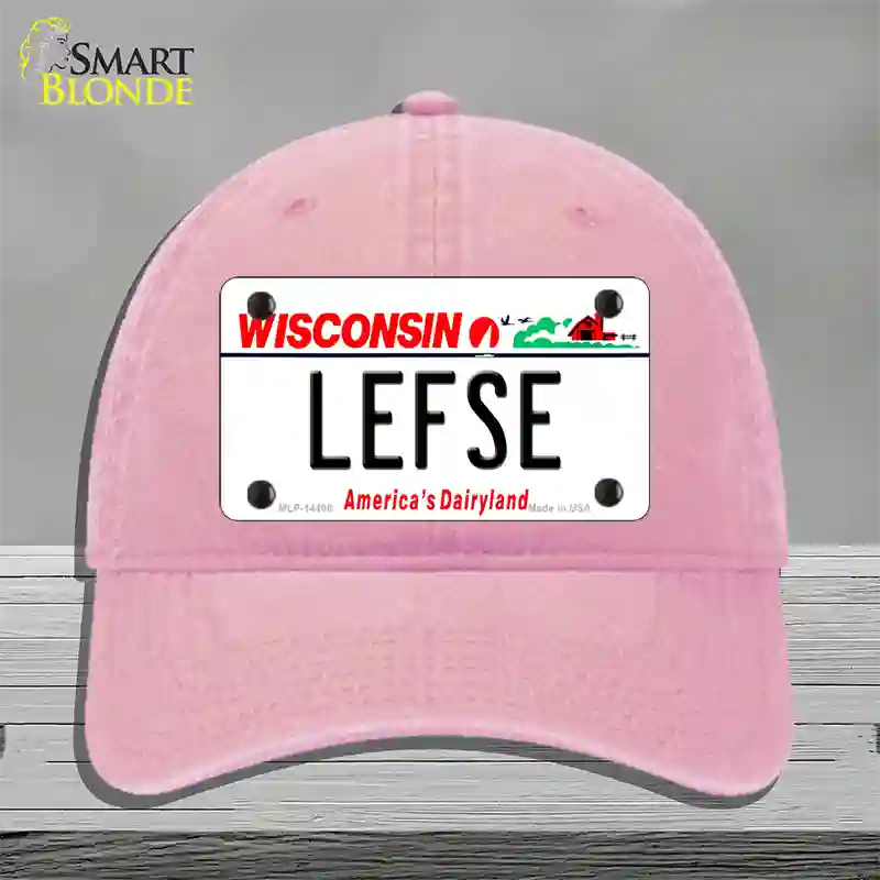 Lefse Wisconsin Novelty License Plate Hat Unconstructed Cotton / Pink