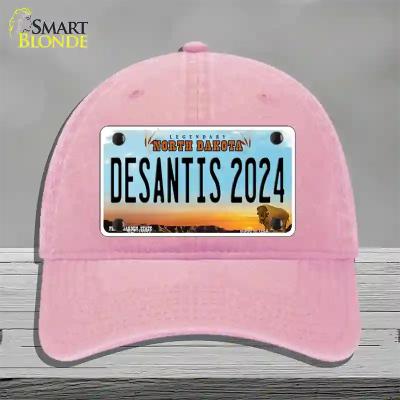 Desantis 2024 North Dakota Novelty License Plate Hat Unconstructed Cotton / Pink