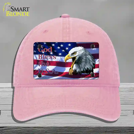 God Bless The USA Eagle Novelty License Plate Hat Unconstructed Cotton / Pink