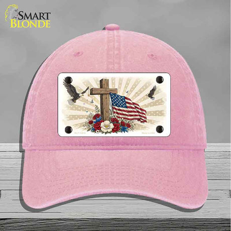 Eagle Flag and Cross Novelty License Plate Hat HAT-MLP-14510