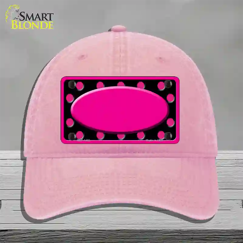 Pink Black Polka Dots Pink Frame And Center Oval Novelty License Plate Hat Unconstructed Cotton / Pink