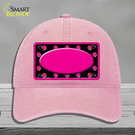 Pink Black Polka Dots Pink Frame And Center Oval Novelty License Plate Hat Unconstructed Cotton / Pink