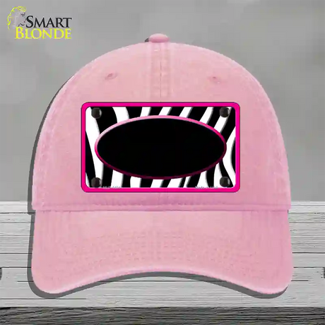 Black White Pink Zebra Center Oval Novelty License Plate Hat Unconstructed Cotton / Pink