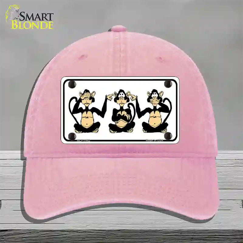 See Hear Speak Monkey Novelty License Plate Hat Unconstructed Cotton / Pink