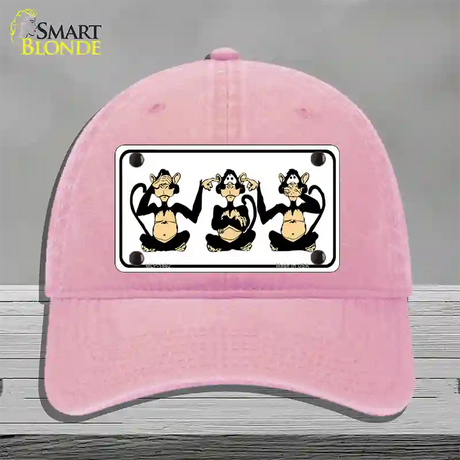 See Hear Speak Monkey Novelty License Plate Hat Unconstructed Cotton / Pink