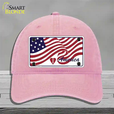 I Love America Flag Novelty License Plate Hat Unconstructed Cotton / Pink