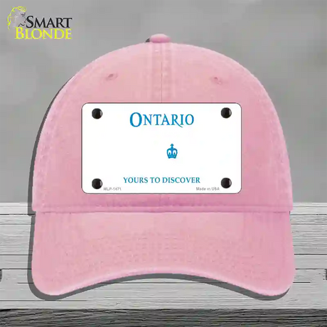 Ontario Canada Novelty License Plate Hat Unconstructed Cotton / Pink