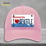 I Love Seattle Washington Novelty License Plate Hat Unconstructed Cotton / Pink