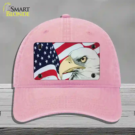 American Flag With Eagle Novelty License Plate Hat Unconstructed Cotton / Pink