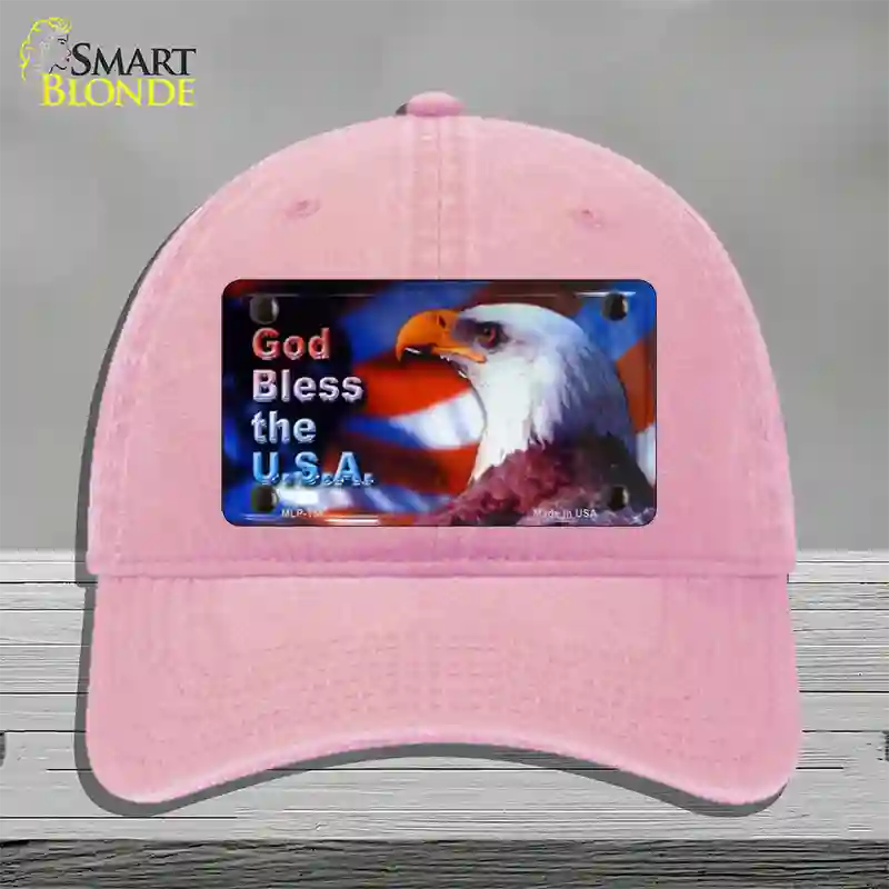 God Bless USA Eagle Novelty License Plate Hat Unconstructed Cotton / Pink