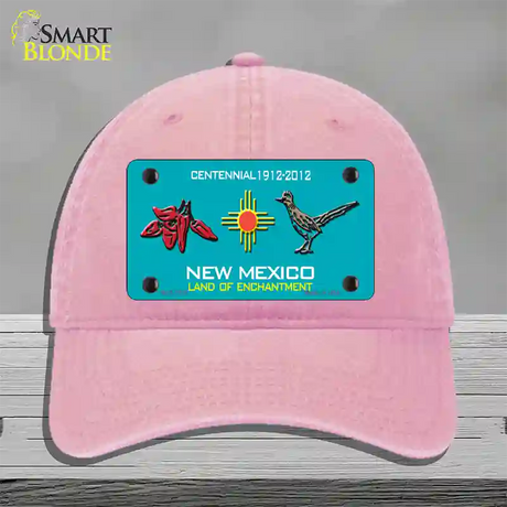 Red Chili & Road Runner New Mexico Teal Novelty License Plate Hat Unconstructed Cotton / Pink