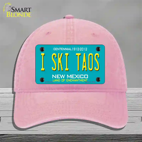 I Ski Taos New Mexico Novelty License Plate Hat Unconstructed Cotton / Pink