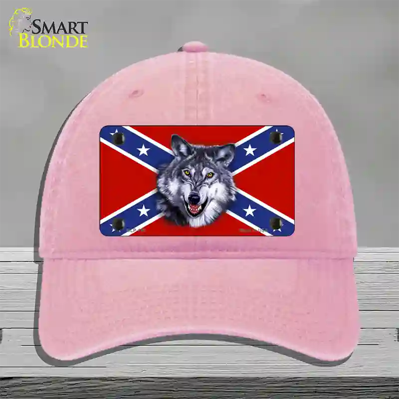 Confederate Flag Wolf Novelty License Plate Hat Unconstructed Cotton / Pink