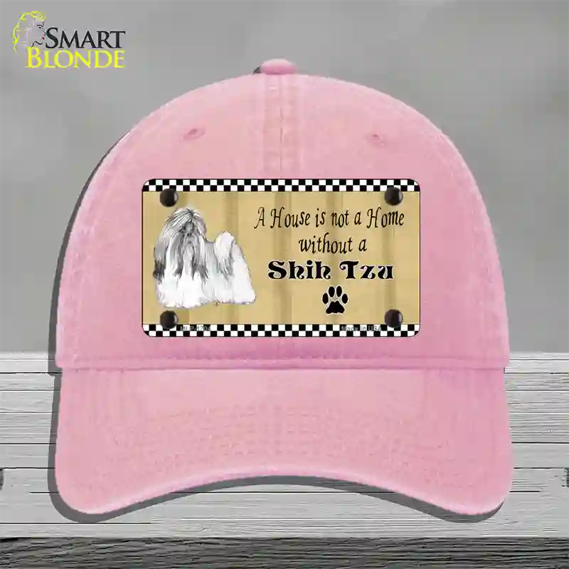 Pencil Sketch Shih Tzu Novelty License Plate Hat Unconstructed Cotton / Pink