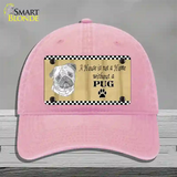 Pencil Sketch Pug Novelty License Plate Hat Unconstructed Cotton / Pink