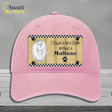 Pencil Sketch Maltese Novelty License Plate Hat Unconstructed Cotton / Pink