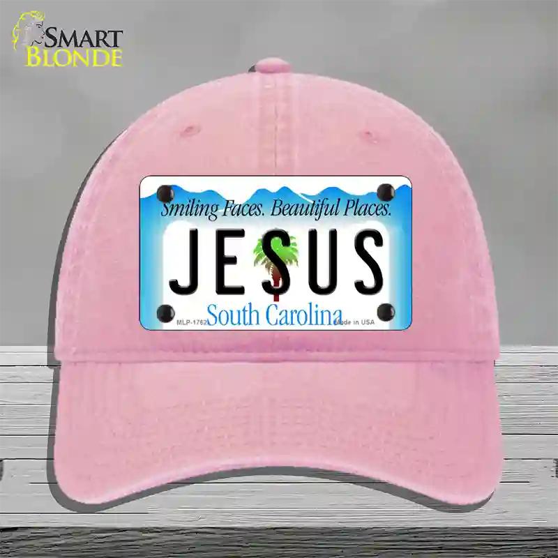 Jesus South Carolina Blue Novelty License Plate Hat Unconstructed Cotton / Pink