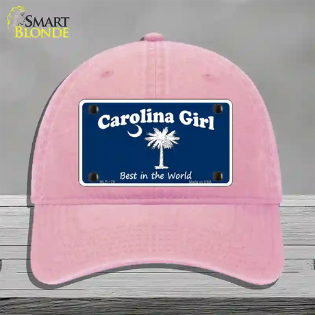 Carolina Girl Blue Novelty License Plate Hat Unconstructed Cotton / Pink