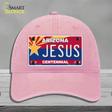 Arizona Centennial Jesus Novelty License Plate Hat Unconstructed Cotton / Pink