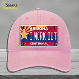 Arizona Centennial I Work Out Novelty License Plate Hat Unconstructed Cotton / Pink