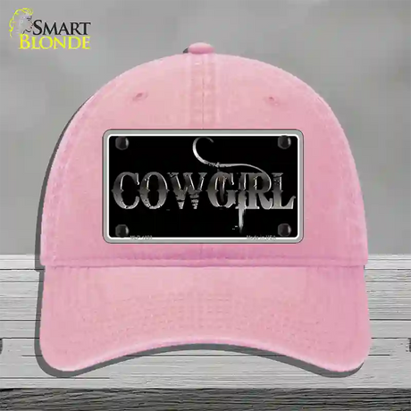 Cowgirl Black Novelty License Plate Hat Unconstructed Cotton / Pink