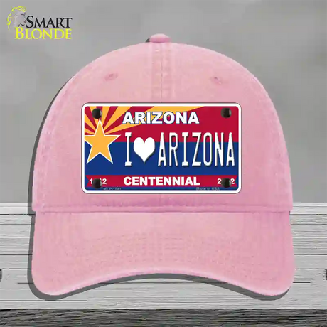 Arizona Centennial I Love Arizona Novelty License Plate Hat Unconstructed Cotton / Pink