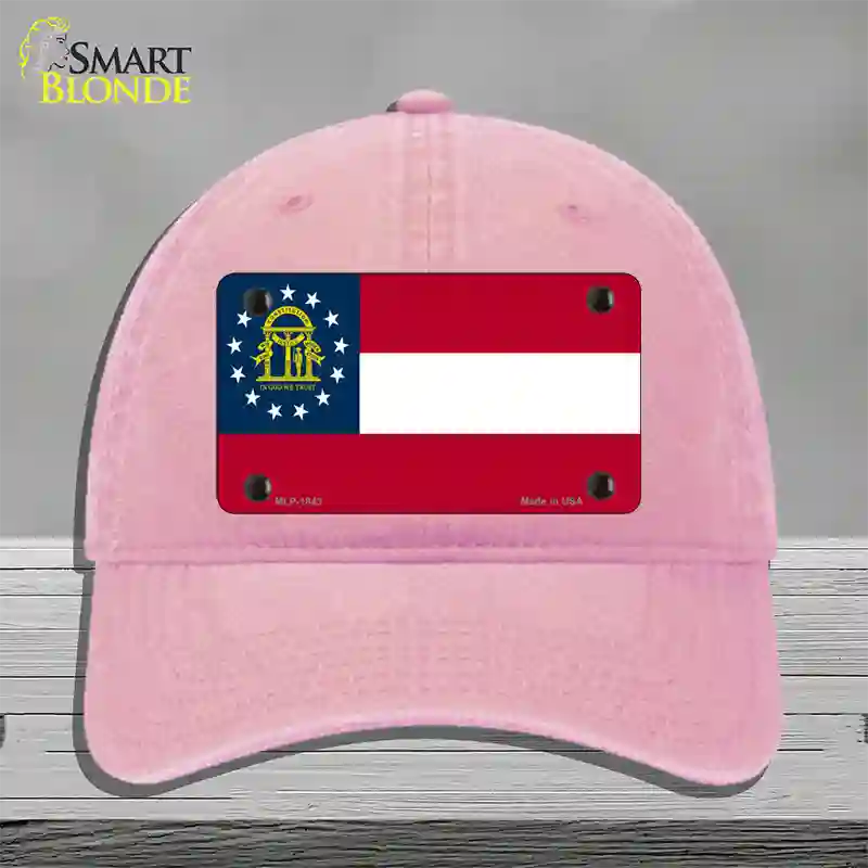 Georgia State Flag Novelty License Plate Hat Unconstructed Cotton / Pink