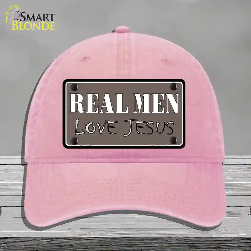 Real Men Love Jesus Novelty License Plate Hat Unconstructed Cotton / Pink