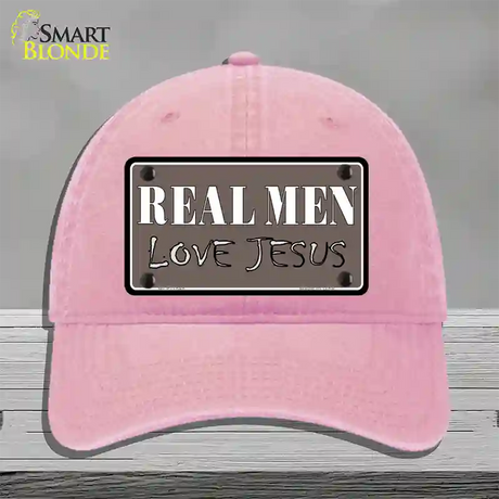 Real Men Love Jesus Novelty License Plate Hat Unconstructed Cotton / Pink