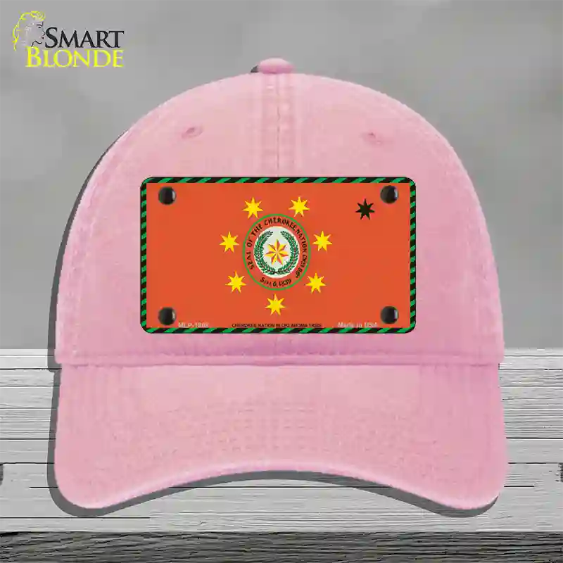 Cherokee Nation Flag Novelty License Plate Hat Unconstructed Cotton / Pink