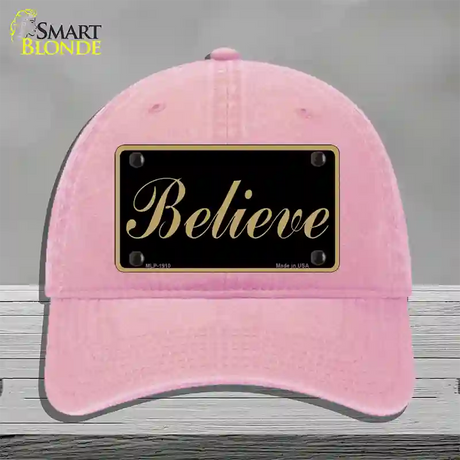 Believe Novelty License Plate Hat Unconstructed Cotton / Pink