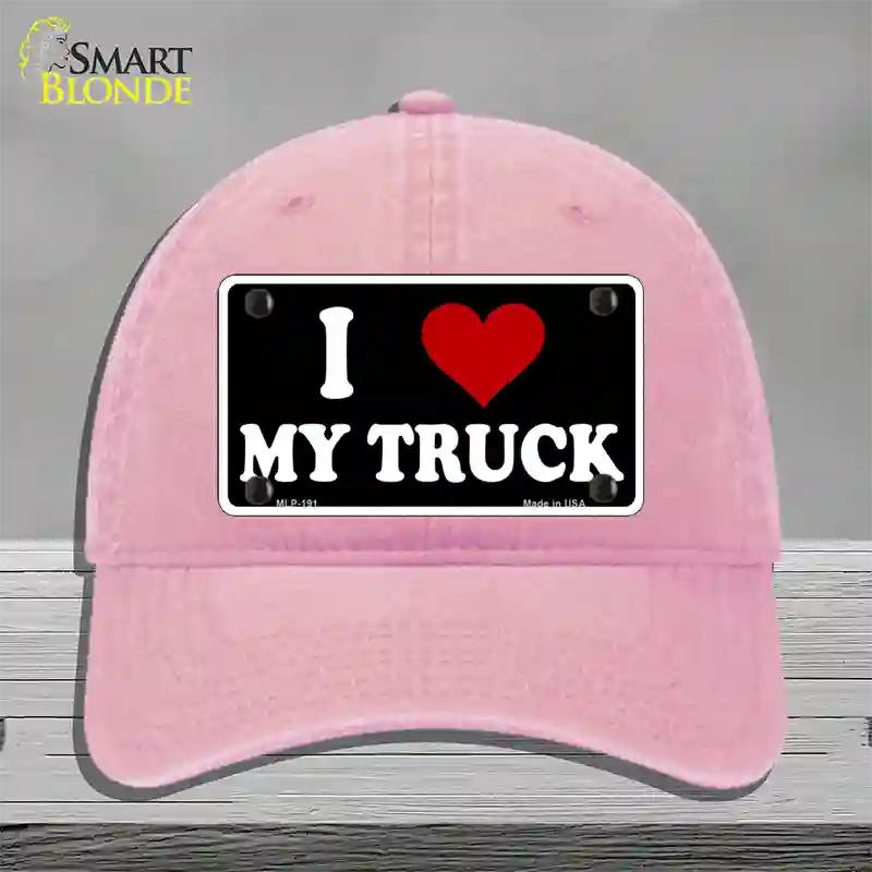 I Love My Truck Black Novelty License Plate Hat Unconstructed Cotton / Pink