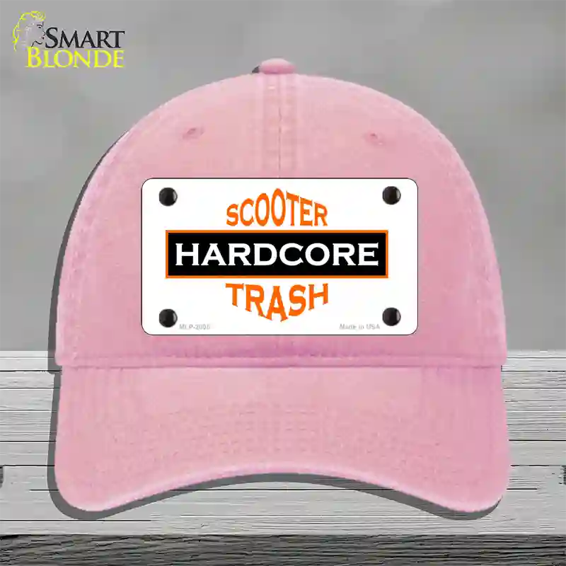 Hardcore Scooter Trash White Novelty License Plate Hat Unconstructed Cotton / Pink