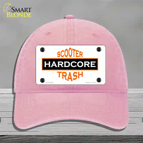 Hardcore Scooter Trash White Novelty License Plate Hat Unconstructed Cotton / Pink