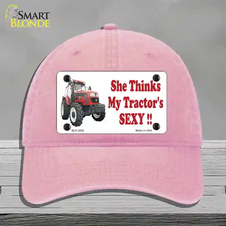 She Thinks My Tractors Sexy Novelty License Plate Hat Unconstructed Cotton / Pink