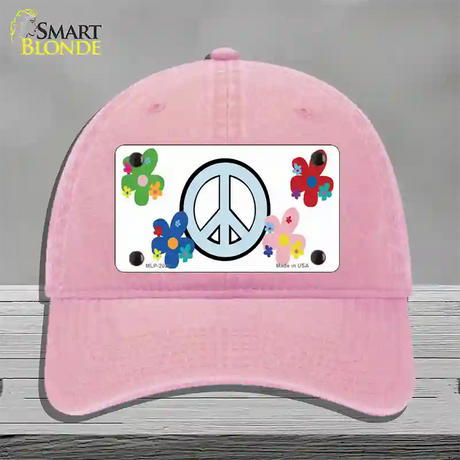 Peace Sign and Flowers Novelty License Plate Hat Unconstructed Cotton / Pink