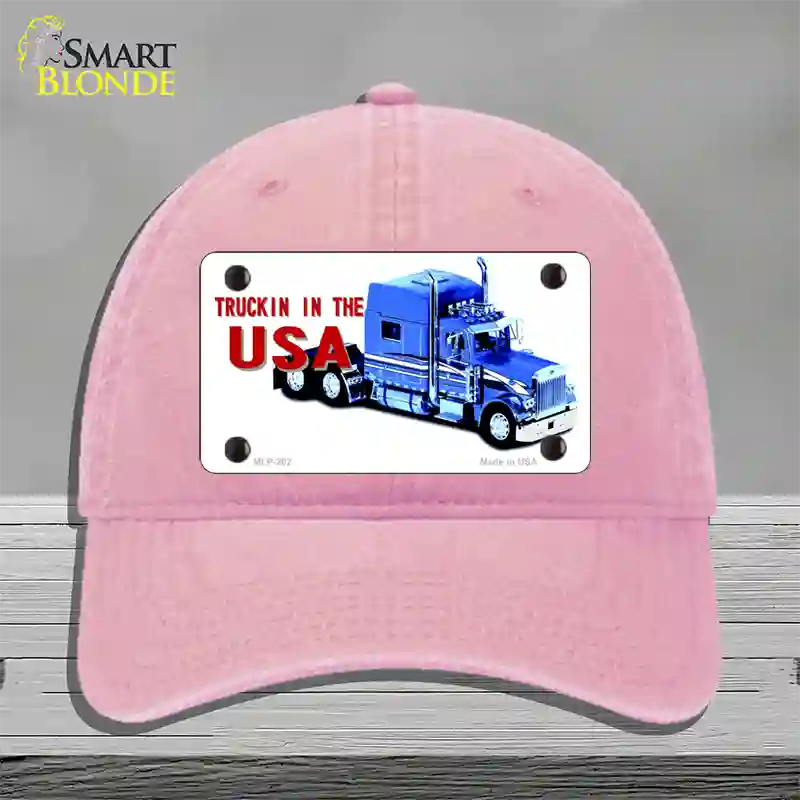 Trucking In The USA Novelty License Plate Hat Unconstructed Cotton / Pink