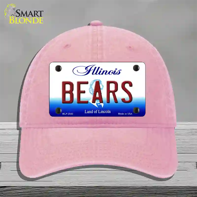 Bears Illinois State Novelty License Plate Hat Unconstructed Cotton / Pink