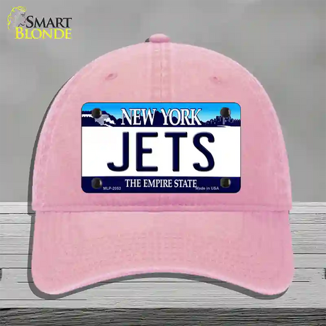 Jets New York State Novelty License Plate Hat Unconstructed Cotton / Pink