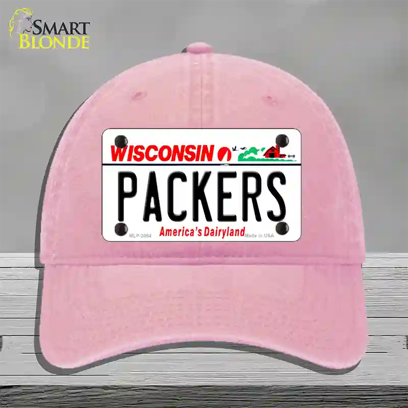 Packers Wisconsin State Novelty License Plate Hat Unconstructed Cotton / Pink