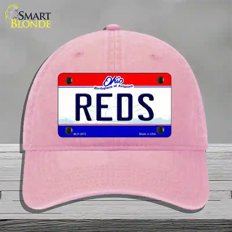 Reds Ohio State Novelty License Plate Hat Unconstructed Cotton / Pink